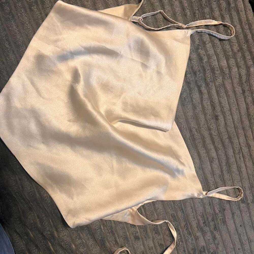 Dizzy Lizzy Cream Satin Cowl Neck Open Back Top